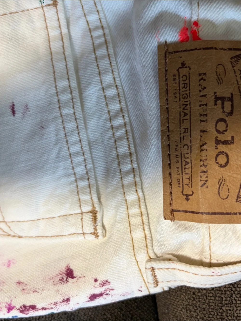 Ralph Lauren White Denim Jeans with Multicolor Paint Accents